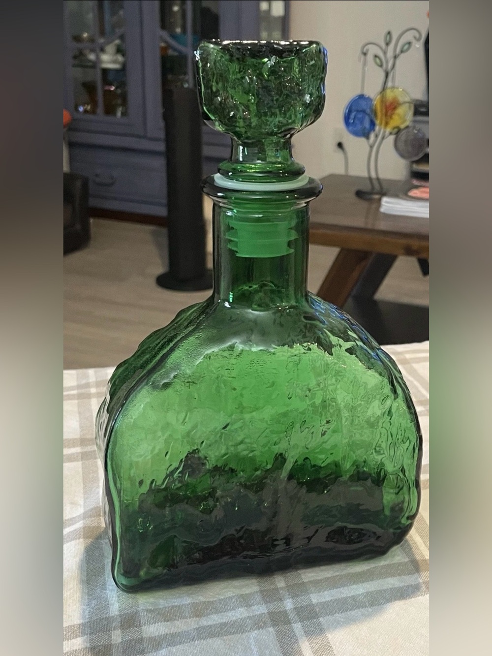 Vintage Italian Empoli Green Ripple Bark Glass Genie Bottle Decanter